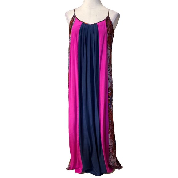 Ella Moss Silk Maxi Dress M Medium Tiered Sleeveless Flowy Pinks Purples Belted - Picture 2 of 15